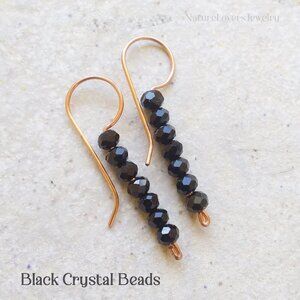Black Crystal ~ Beaded Stick Earrings! Bling, Glam, Evening Wear + Sexy Chic